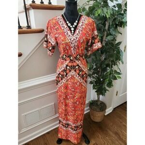 Xhilaration Women's Multicolor Polyester V-Neck Short Sleeve Long Maxi Dress XS